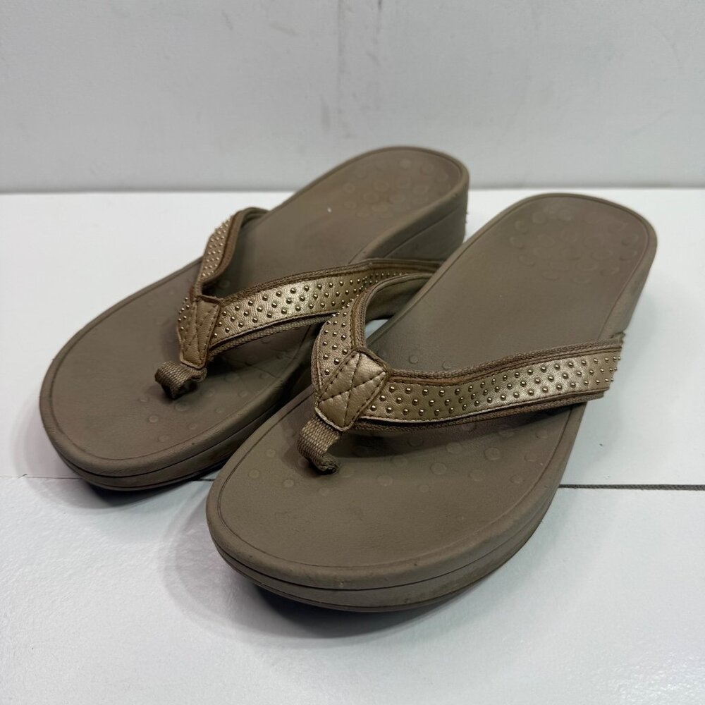 Vionic Womens Size 9 Brown Platform Sandals Bronze Studded Straps